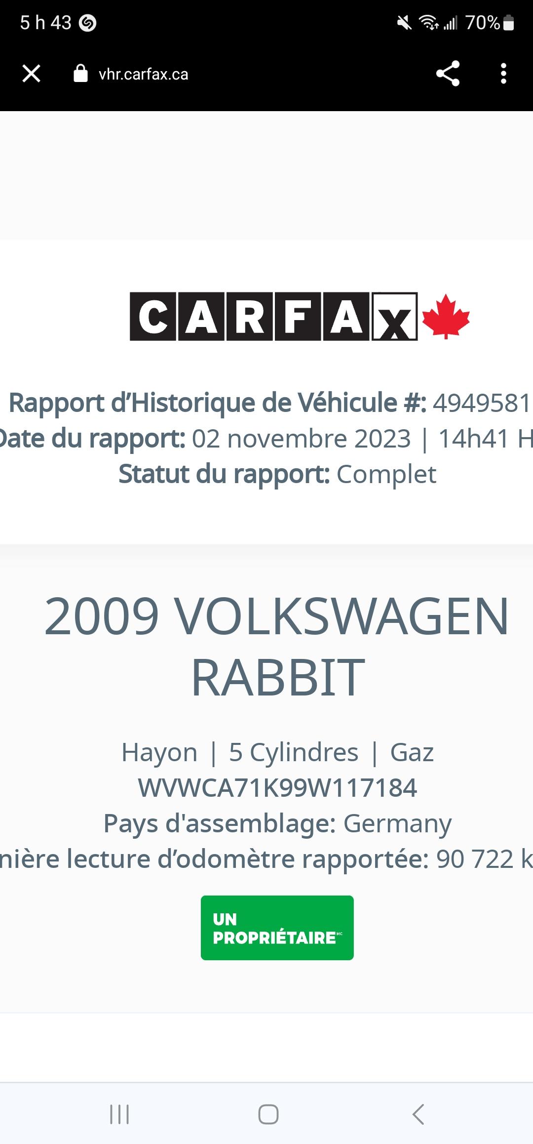 VolksWagen Rabbit 2009 127000km